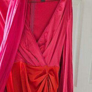 Hot pink and orange size 8-10 large high split ruched dress